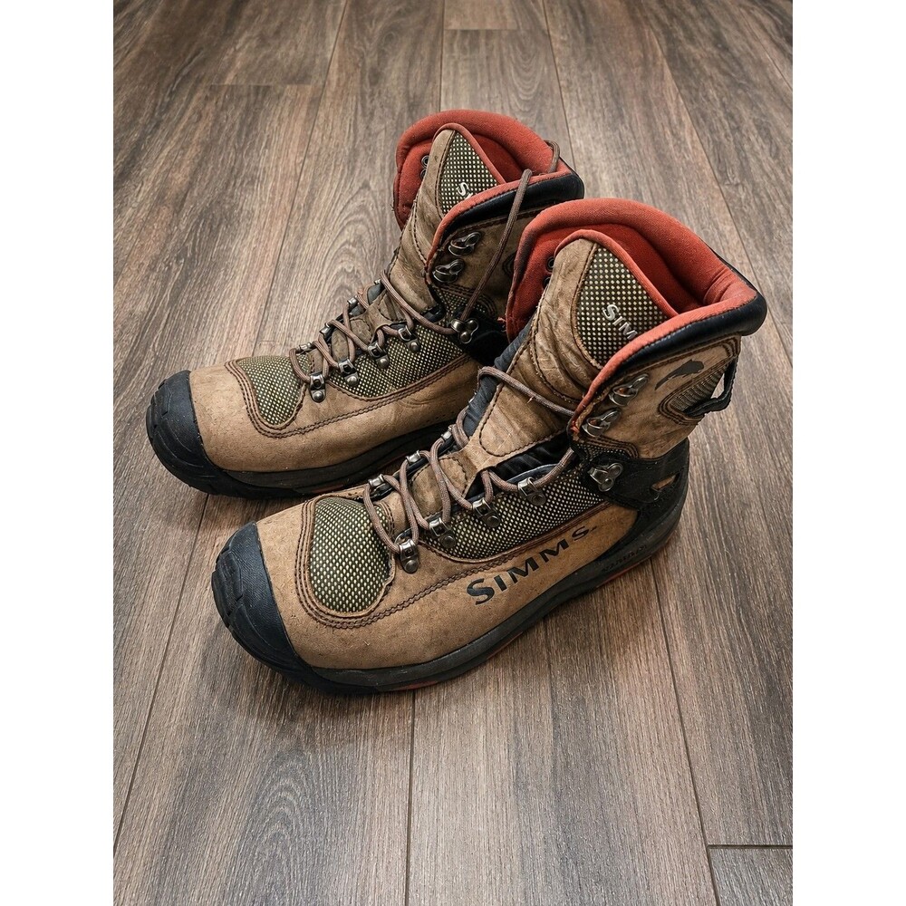 Simms G3 Guide Wading Boots Mens 12 Vibram Rubber Sole Fly Fishing Brown